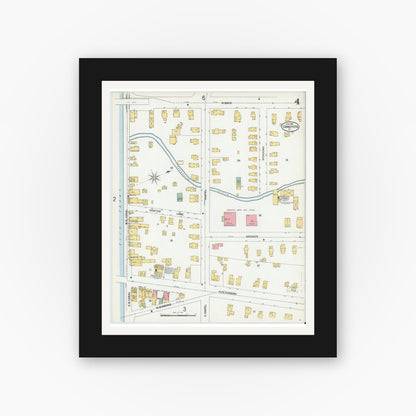 Old map wall art mockup — black gallery frame with white mat — Sanborn Fire Insurance Map from Canastota, Madison County, New York (1900), Sheet #0004