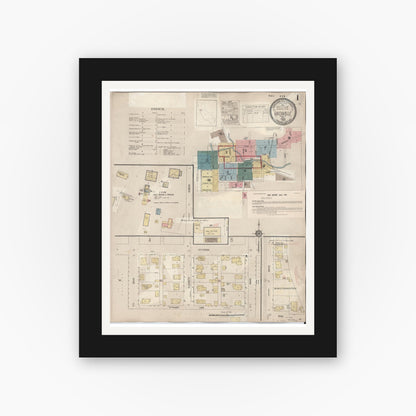 Old map wall art mockup — black gallery frame with white mat — Sanborn Fire Insurance Map from Vacaville, Solano County, California (1941) - Complete Map Set