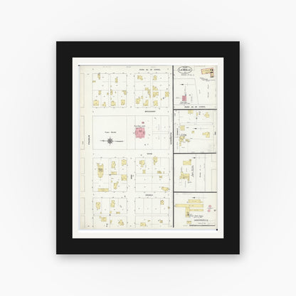 Old map wall art mockup — black gallery frame with white mat — Sanborn Fire Insurance Map from La Moille, Bureau County, Illinois (1913), Sheet #0002