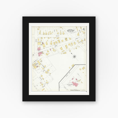 Old map wall art mockup — black gallery frame with white mat — Sanborn Fire Insurance Map from Brownstown, Jackson County, Indiana (1907), Sheet #0005