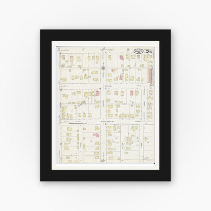Old map wall art mockup — black gallery frame with white mat — Sanborn Fire Insurance Map from Mankato, Blue Earth County, Minnesota (1914), Sheet #0020