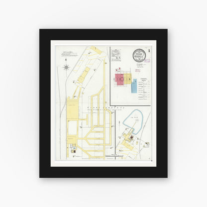 Old map wall art mockup — black gallery frame with white mat — Sanborn Fire Insurance Map from Wolfe City, Hunt County, Texas (1909) - Complete Map Set