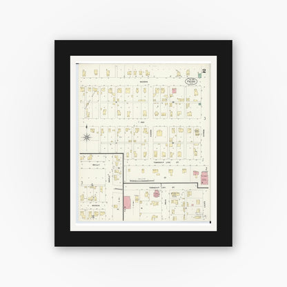 Old map wall art mockup — black gallery frame with white mat — Sanborn Fire Insurance Map from Payne, Paulding County, Ohio (1907), Sheet #0002