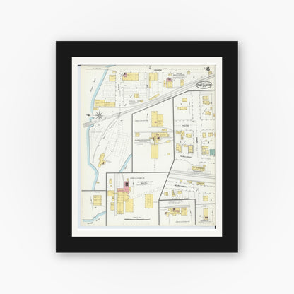 Old map wall art mockup — black gallery frame with white mat — Sanborn Fire Insurance Map from Port Clinton, Ottawa County, Ohio (1904), Sheet #0006