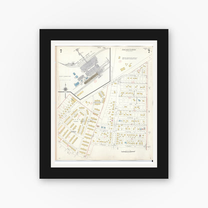 Old map wall art mockup — black gallery frame with white mat — Sanborn Fire Insurance Map from Osborn, Greene County, Ohio (1943), Sheet #0007