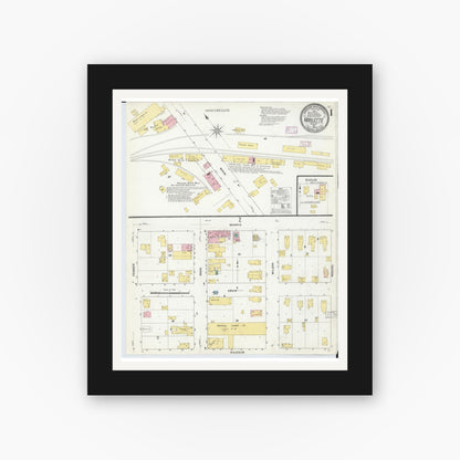 Old map wall art mockup — black gallery frame with white mat — Sanborn Fire Insurance Map from Marlette, Sanilac County, Michigan (1909) - Complete Map Set
