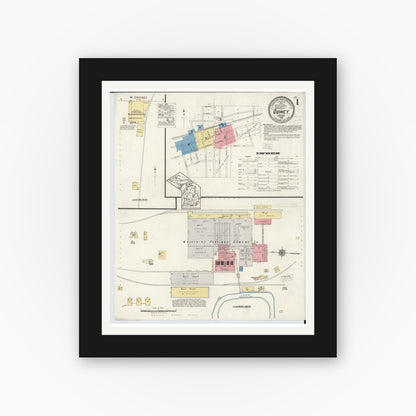 Old map wall art mockup — black gallery frame with white mat — Sanborn Fire Insurance Map from Quincy, Branch County, Michigan (1919), Sheet #0001