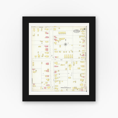 Old map wall art mockup — black gallery frame with white mat — Sanborn Fire Insurance Map from Plattsburg, Clinton County, New York (1909) - Complete Map Set