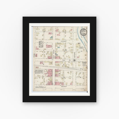 Old map wall art mockup — black gallery frame with white mat — Sanborn Fire Insurance Map from Ottawa, Putnam County, Ohio (1884) - Complete Map Set