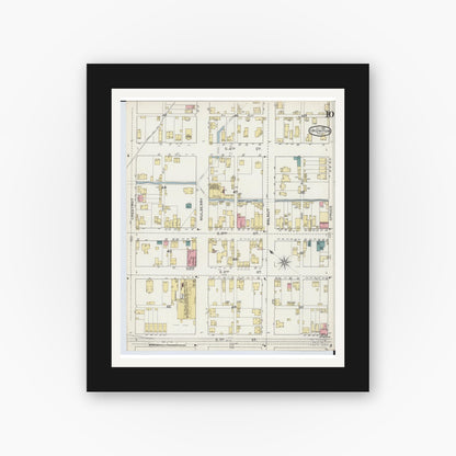 Old map wall art mockup — black gallery frame with white mat — Sanborn Fire Insurance Map from Ironton, Lawrence County, Ohio (1893), Sheet #0010