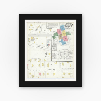 Old map wall art mockup — black gallery frame with white mat — Sanborn Fire Insurance Map from Bement, Piatt County, Illinois (1915) - Complete Map Set