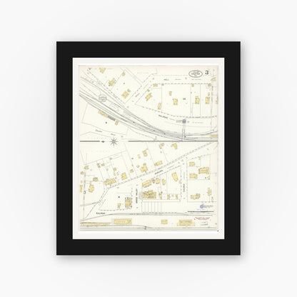 Old map wall art mockup — black gallery frame with white mat — Sanborn Fire Insurance Map from Colfax, Placer County, California (1907), Sheet #0003