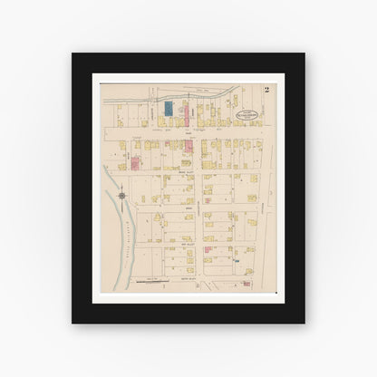 Old map wall art mockup — black gallery frame with white mat — Sanborn Fire Insurance Map from Reynoldsburg, Franklin County, Ohio (1922), Sheet #0002