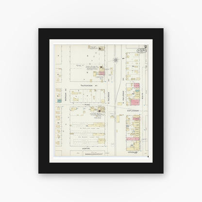 Old map wall art mockup — black gallery frame with white mat — Sanborn Fire Insurance Map from Cuero, De Witt County, Texas (1891), Sheet #0002