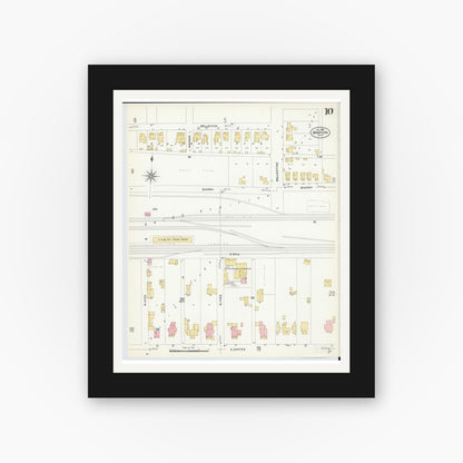Old map wall art mockup — black gallery frame with white mat — Sanborn Fire Insurance Map from Marion, Marion County, Ohio (1908), Sheet #0010