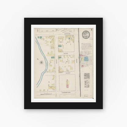 Old map wall art mockup — black gallery frame with white mat — Sanborn Fire Insurance Map from San Leandro, Alameda County, California (1885) - Complete Map Set