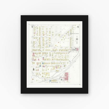 Old map wall art mockup — black gallery frame with white mat — Sanborn Fire Insurance Map from Wilmington, Clinton County, Ohio (1933), Sheet #0006