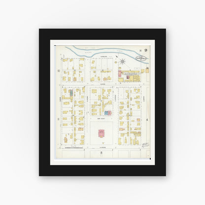 Old map wall art mockup — black gallery frame with white mat — Sanborn Fire Insurance Map from Chippewa Falls, Chippewa County, Wisconsin (1903), Sheet #0009