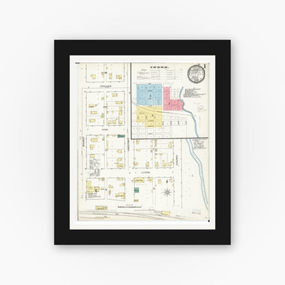 Old map wall art mockup — black gallery frame with white mat — Sanborn Fire Insurance Map from Avoca, Pottawattamie County, Iowa (1893), Sheet #0001