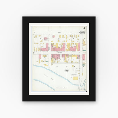 Old map wall art mockup — black gallery frame with white mat — Sanborn Fire Insurance Map from Oak Harbor, Ottawa County, Ohio (1904), Sheet #0004
