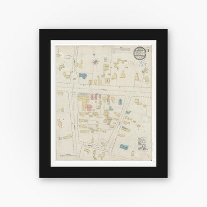 Old map wall art mockup — black gallery frame with white mat — Sanborn Fire Insurance Map from Stockbridge, Berkshire County, Massachusetts (1898), Sheet #0001