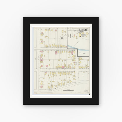 Old map wall art mockup — black gallery frame with white mat — Sanborn Fire Insurance Map from Gallipolis, Gallia County, Ohio (1895), Sheet #0012
