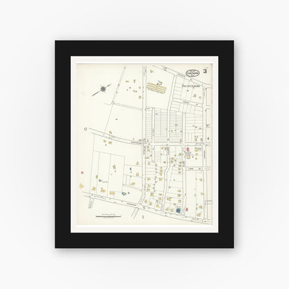 Old map wall art mockup — black gallery frame with white mat — Sanborn Fire Insurance Map from Chatham, Morris County, New Jersey (1921), Sheet #0003