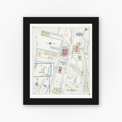 Old map wall art mockup — black gallery frame with white mat — Sanborn Fire Insurance Map from Traverse City, Grand Traverse County, Michigan (1920), Sheet #0010