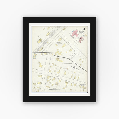 Old map wall art mockup — black gallery frame with white mat — Sanborn Fire Insurance Map from Oneida, Madison County, New York (1914), Sheet #0031