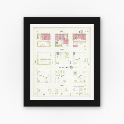 Old map wall art mockup — black gallery frame with white mat — Sanborn Fire Insurance Map from Vernon, Wilbarger County, Texas (1907), Sheet #0004
