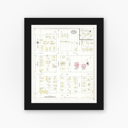 Old map wall art mockup — black gallery frame with white mat — Sanborn Fire Insurance Map from Tipton, Cedar County, Iowa (1914), Sheet #0004