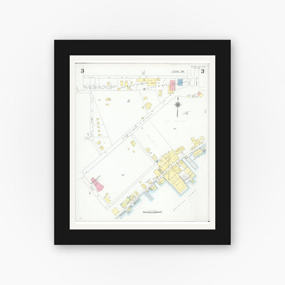 Old map wall art mockup — black gallery frame with white mat — Sanborn Fire Insurance Map from Buckeye Lake, Licking County, Ohio (1946), Sheet #0003