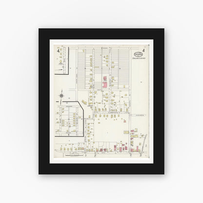 Old map wall art mockup — black gallery frame with white mat — Sanborn Fire Insurance Map from Orange, Orange County, Virginia (1925), Sheet #0004