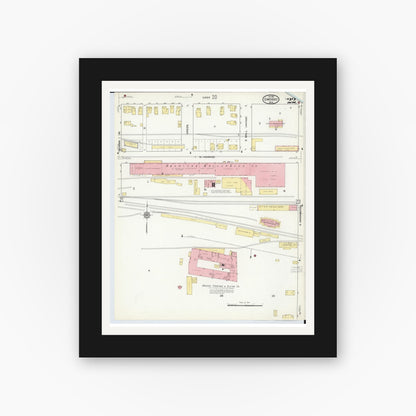 Old map wall art mockup — black gallery frame with white mat — Sanborn Fire Insurance Map from Owosso, Shiawassee County, Michigan (1915), Sheet #0022