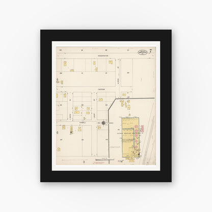 Old map wall art mockup — black gallery frame with white mat — Sanborn Fire Insurance Map from Antioch, Contra Costa County, California (1912), Sheet #0007