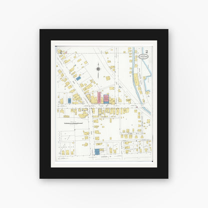Old map wall art mockup — black gallery frame with white mat — Sanborn Fire Insurance Map from Lakeview, Logan County, Ohio (1929), Sheet #0002
