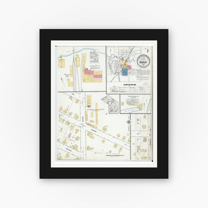 Old map wall art mockup — black gallery frame with white mat — Sanborn Fire Insurance Map from Bangor, Van Buren County, Michigan (1918), Sheet #0001