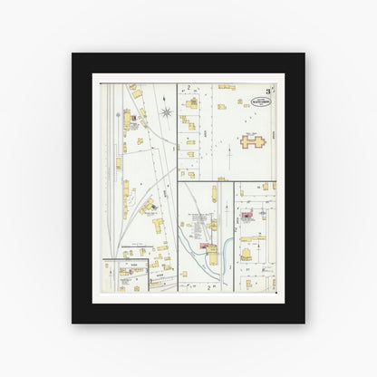 Old map wall art mockup — black gallery frame with white mat — Sanborn Fire Insurance Map from New Richmond, St. Croix County, Wisconsin (1900), Sheet #0003