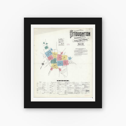 Old map wall art mockup — black gallery frame with white mat — Sanborn Fire Insurance Map from Stoughton, Norfolk County, Massachusetts (1912) - Complete Map Set