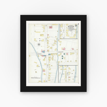 Old map wall art mockup — black gallery frame with white mat — Sanborn Fire Insurance Map from Washington, Warren County, New Jersey (1909), Sheet #0021