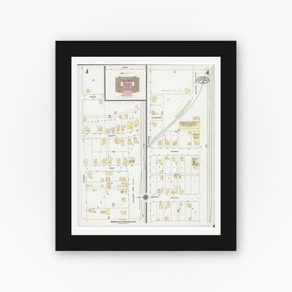 Old map wall art mockup — black gallery frame with white mat — Sanborn Fire Insurance Map from McComb, Hancock County, Ohio (1924), Sheet #0004