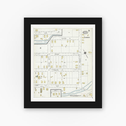 Old map wall art mockup — black gallery frame with white mat — Sanborn Fire Insurance Map from Butler, Morris County, New Jersey (1920), Sheet #0009