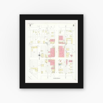 Old map wall art mockup — black gallery frame with white mat — Sanborn Fire Insurance Map from Cross Plains, Callahan County, Texas (1939), Sheet #0002