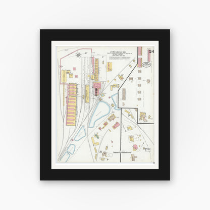 Old map wall art mockup — black gallery frame with white mat — Sanborn Fire Insurance Map from El Paso, El Paso County, Texas (1900), Sheet #0024