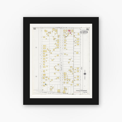 Old map wall art mockup — black gallery frame with white mat — Sanborn Fire Insurance Map from Huntington Park, Los Angeles County, California (1924), Sheet #0012