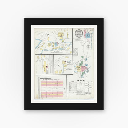 Old map wall art mockup — black gallery frame with white mat — Sanborn Fire Insurance Map from Braintree, Norfolk County, Massachusetts (1896) - Complete Map Set