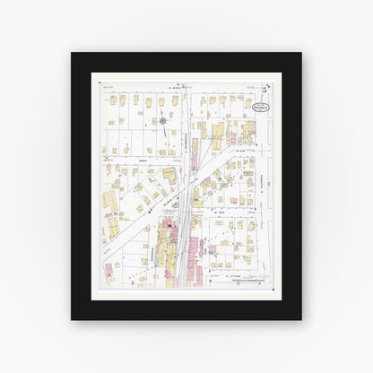 Old map wall art mockup — black gallery frame with white mat — Sanborn Fire Insurance Map from Sycamore, De Kalb County, Illinois (1912), Sheet #0005
