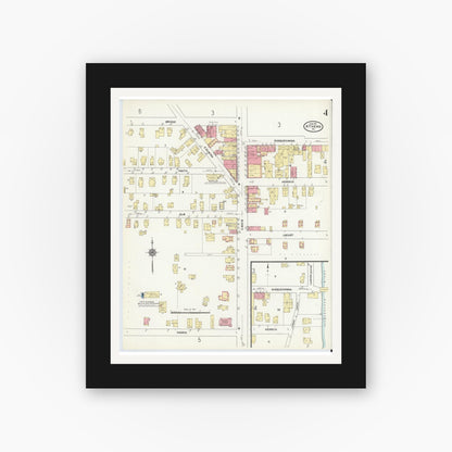 Old map wall art mockup — black gallery frame with white mat — Sanborn Fire Insurance Map from Athens, Bradford County, Pennsylvania (1911), Sheet #0004