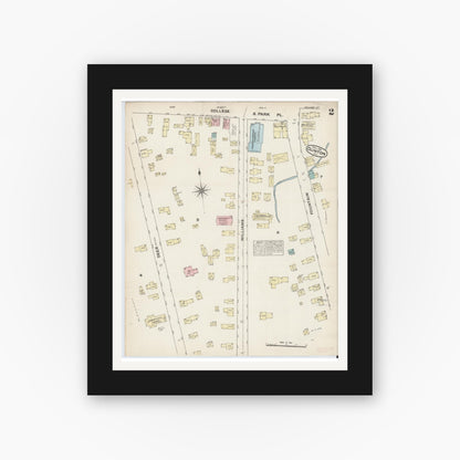 Old map wall art mockup — black gallery frame with white mat — Sanborn Fire Insurance Map from Clinton, Oneida County, New York (1884), Sheet #0002