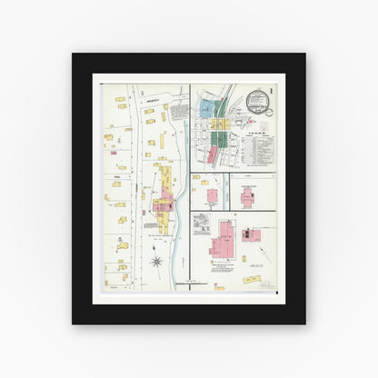 Old map wall art mockup — black gallery frame with white mat — Sanborn Fire Insurance Map from Cuyahoga Falls, Summit County, Ohio (1901) - Complete Map Set